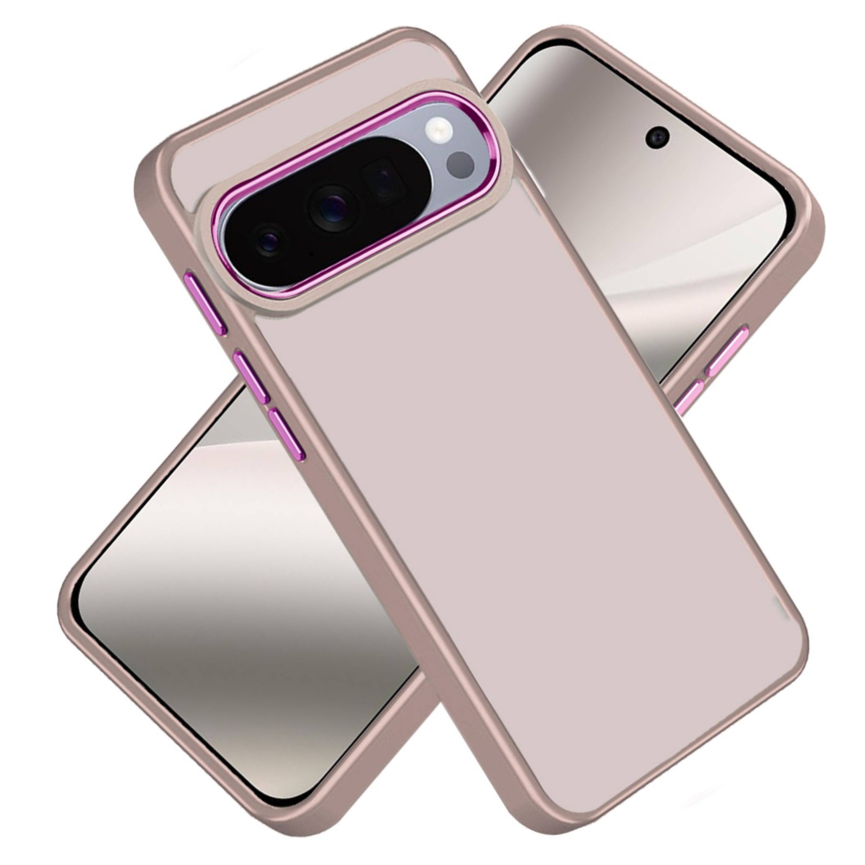Left. Kitcheniva - Thick Acrylic Metal Buttons Phone Case With Tempered Glass For Google Pixel 10 Pro XL Beige - Beige.
