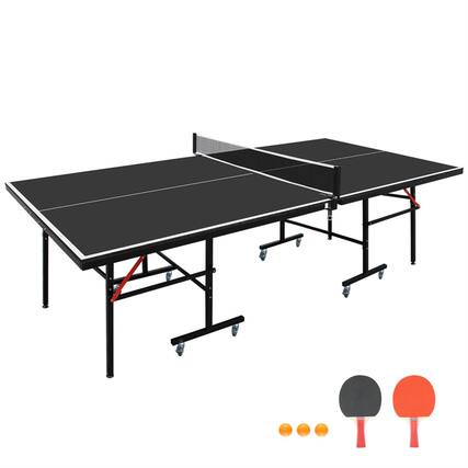 Front. HTUTWOO - Table Tennis Table 8ft - Foldable & Portable Mid-Size Ping Pong Table Set, Indoor Games with Net, 2 Paddles and 3 Balls - Black.