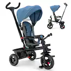 Front. Costway - Costway 4-in-1 Baby Tricycle Toddler Trike w/ Convertible Seat - Blue.