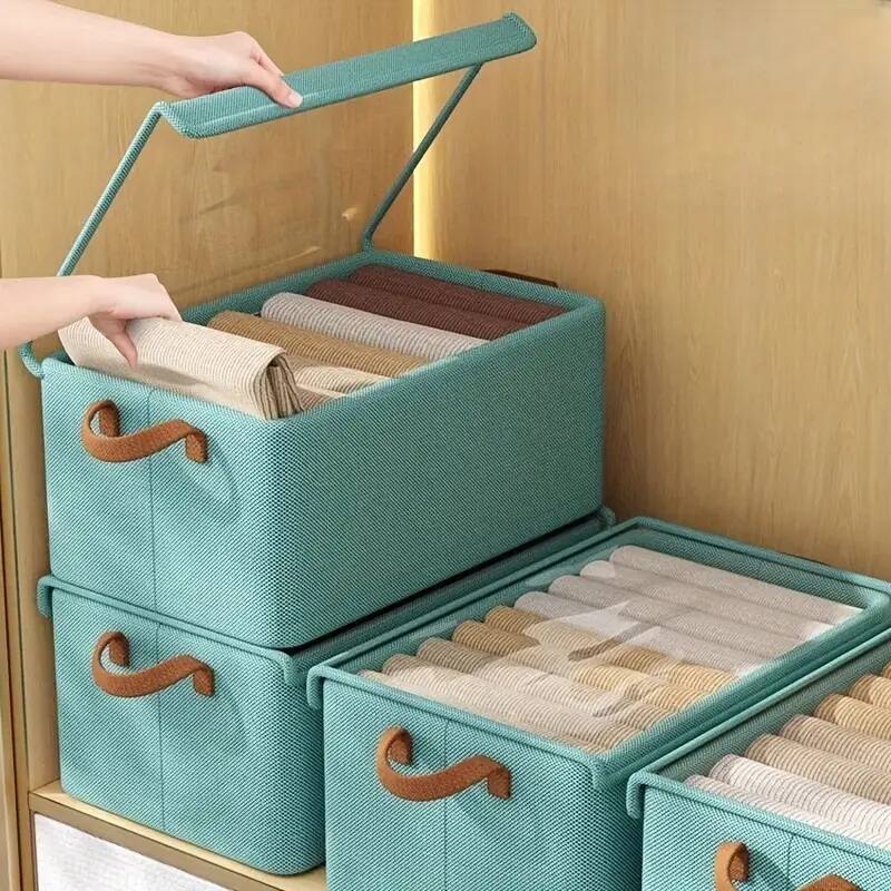 Front. Auledio - 4PCS Large Storage Box, Flat Folding And Folding, Space Saving, With Clear Window Bedroom Closet Organizer,green.