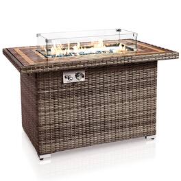 SereneLife - Outdoor Propane Fire Pit Table, 50,000 BTU, Auto-Ignition, Glass Wind Guard, Mosaic Table - SLFPTIL49 - Brown