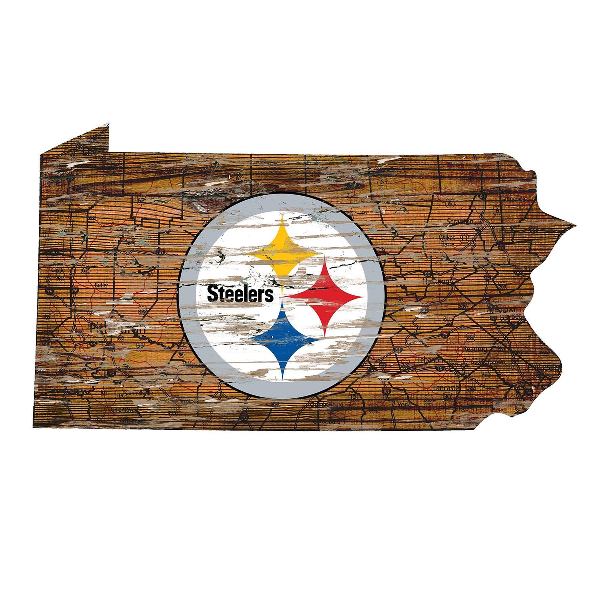 Pittsburgh Steelers 23.5" x 23.5" Distressed State with Logo Sign