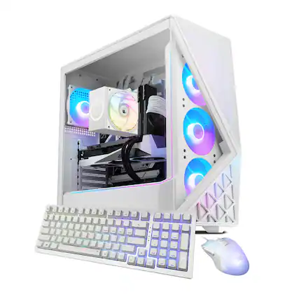 Front. iBUYPOWER - Slate Gaming Desktop PC - Intel Core Ultra 9 285, NVIDIA GeForce RTX 5070 12GB, 32GB DDR5 RAM, 2TB NVMe SSD_SWI9N5703 - White.