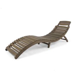Ecooso - Foldable Acacia Wood Outdoor Chaise Lounge with Handle – No Assembly, Weather-Resistant, Compact Design for Easy Storage - Gray