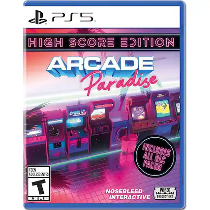 PS5 N
HIGH SCORE EDITION
ARCADE Paradise
TEEN ADOLESCENTES T ESRB
INCLUDES ALL DLC PACKS
NOSEBLEED INTERACTIVE PRODUCTIONS - T (Teen 13+)