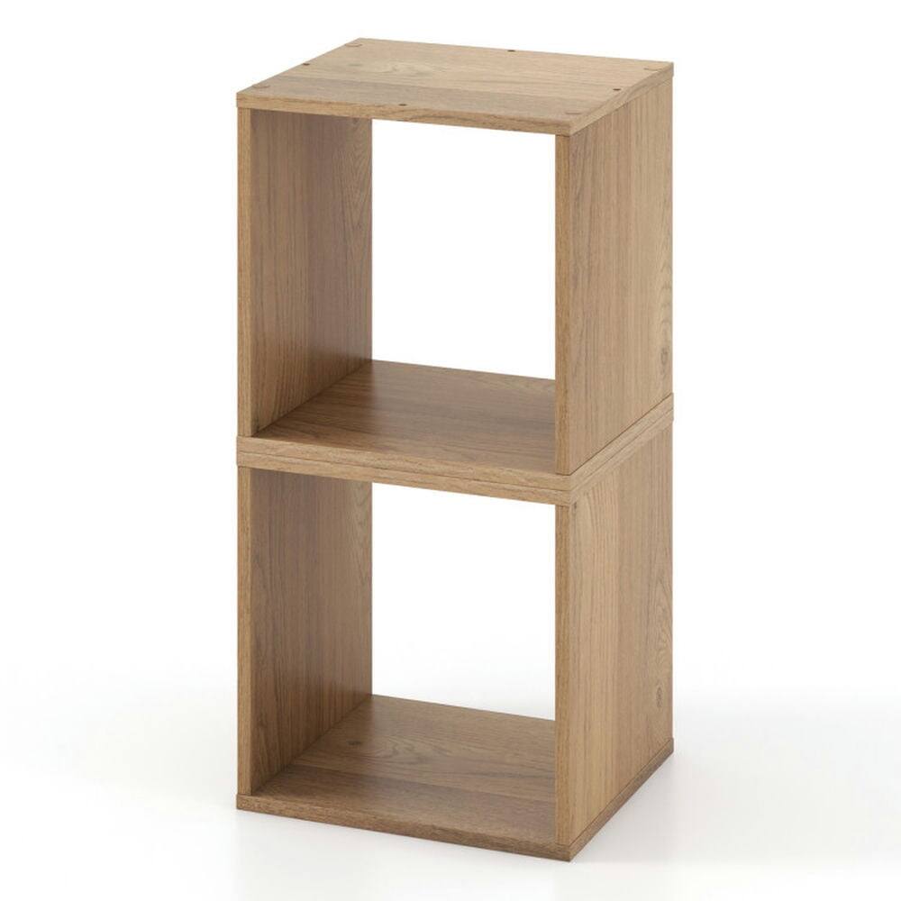 Alt View 1. Pefilos - 2 Cubes Stackable Bookcase for Living Room and Study-Natural, Tall Bookshelf, Shelves for Living Room, Home Office - Brown.