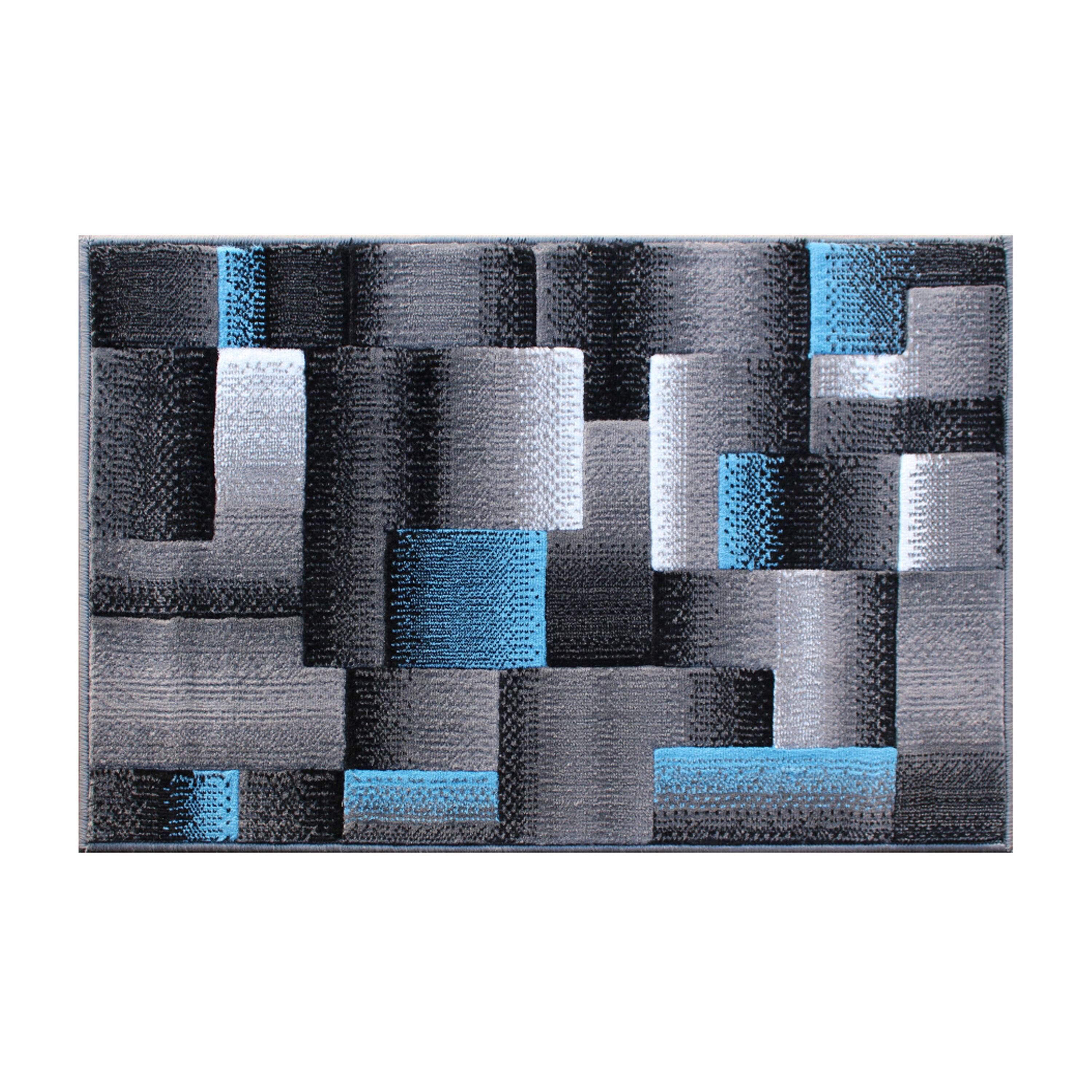Alt View 1. Emma + Oliver - Malaga Modern Cubist Olefin Accent Runner Rug in Gradient Shades with Natural Jute Backing - Blue.