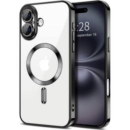 Entronix - Magnetic Case for iPhone 17 - Luxury Clear Back Cover with Camera Protection - Black