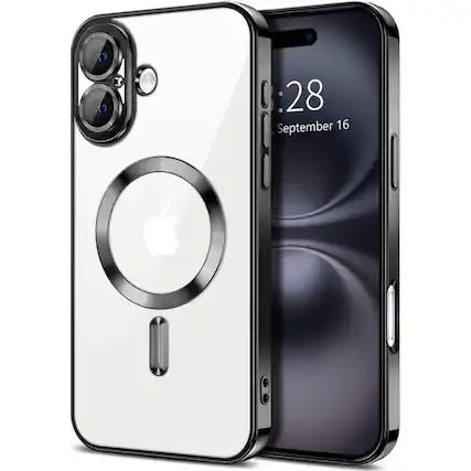 Front. Entronix - Entronix Magnetic Case for iPhone 17 - Luxury Clear Back Cover with Camera Protection - Black.