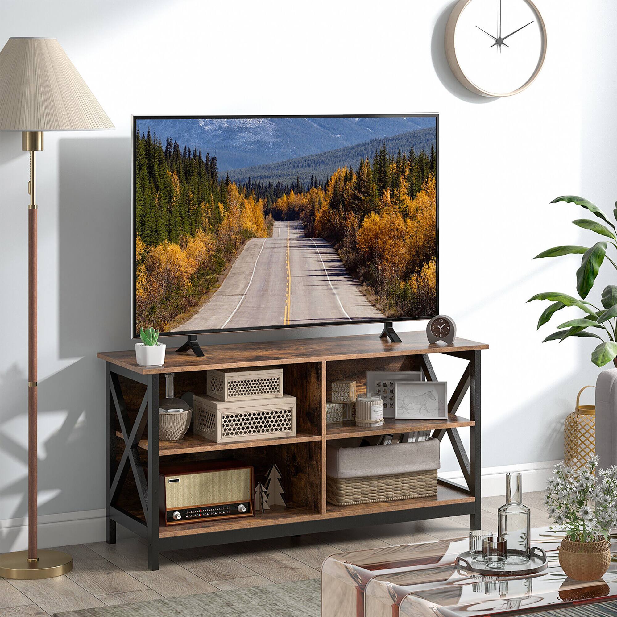 Alt View 14. Costway - TV Stand for TVs up to 55'' Entertainment Center w/ Storage Shelves Rustic Brown - Rustic Brown/Black.