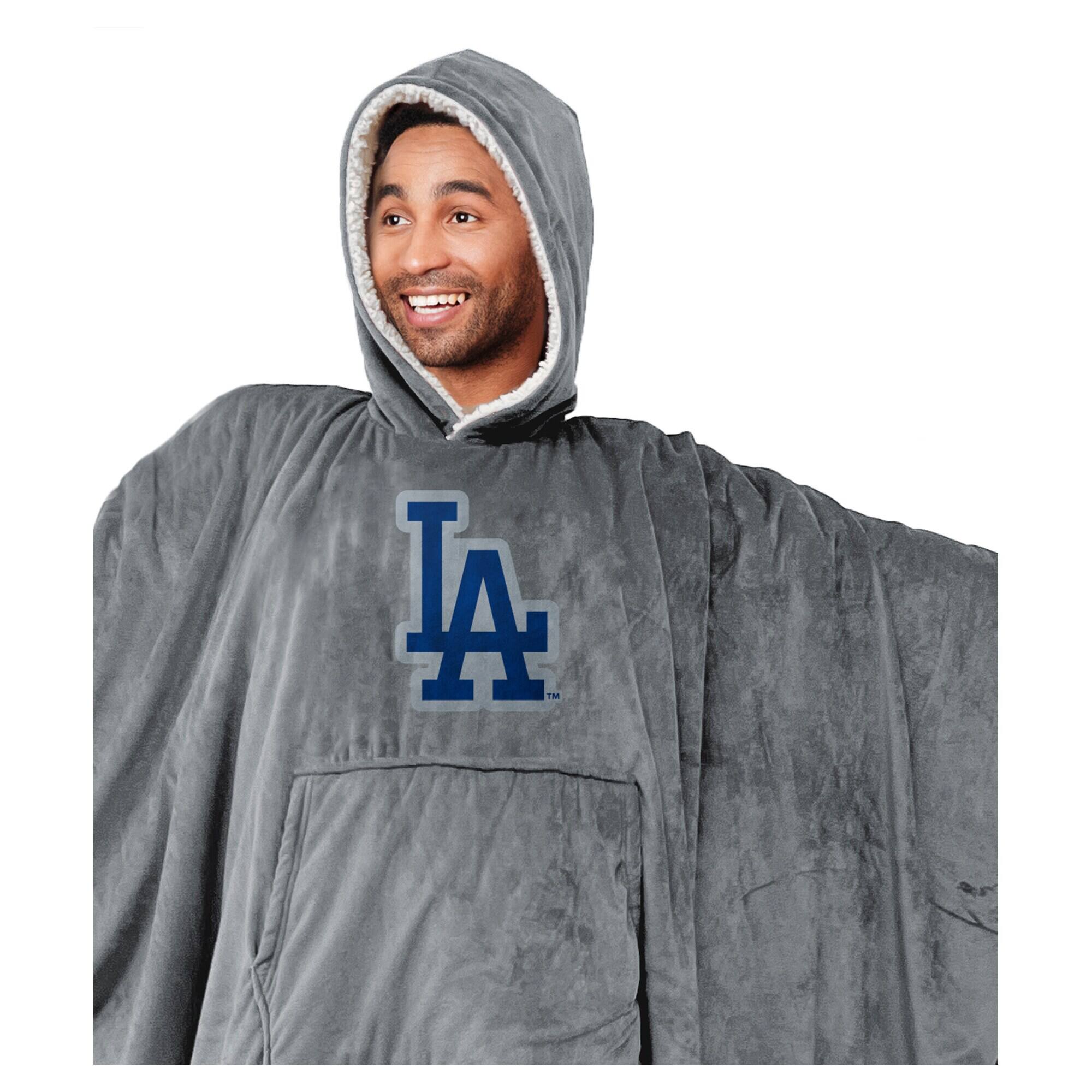 Alt View 1. Pegasus - Los Angeles Dodgers 60" x 80" Logo Patch Team Color Bloncho with Sherpa - Multicolor.