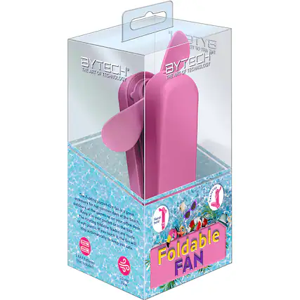BYTECH THE ART OF TECHNOLOGY
The Folding pocket-size fan is a great accessory for hot summer days at the beach, outdoors, or in your office desk. Keep it in your pocket or bag. The soft plastic foldable blades are made to automatically stop if you touch it, the fan will keep you safe.
Foldable FAN
2 AAA Batteries (Not Included)
Strong Flow