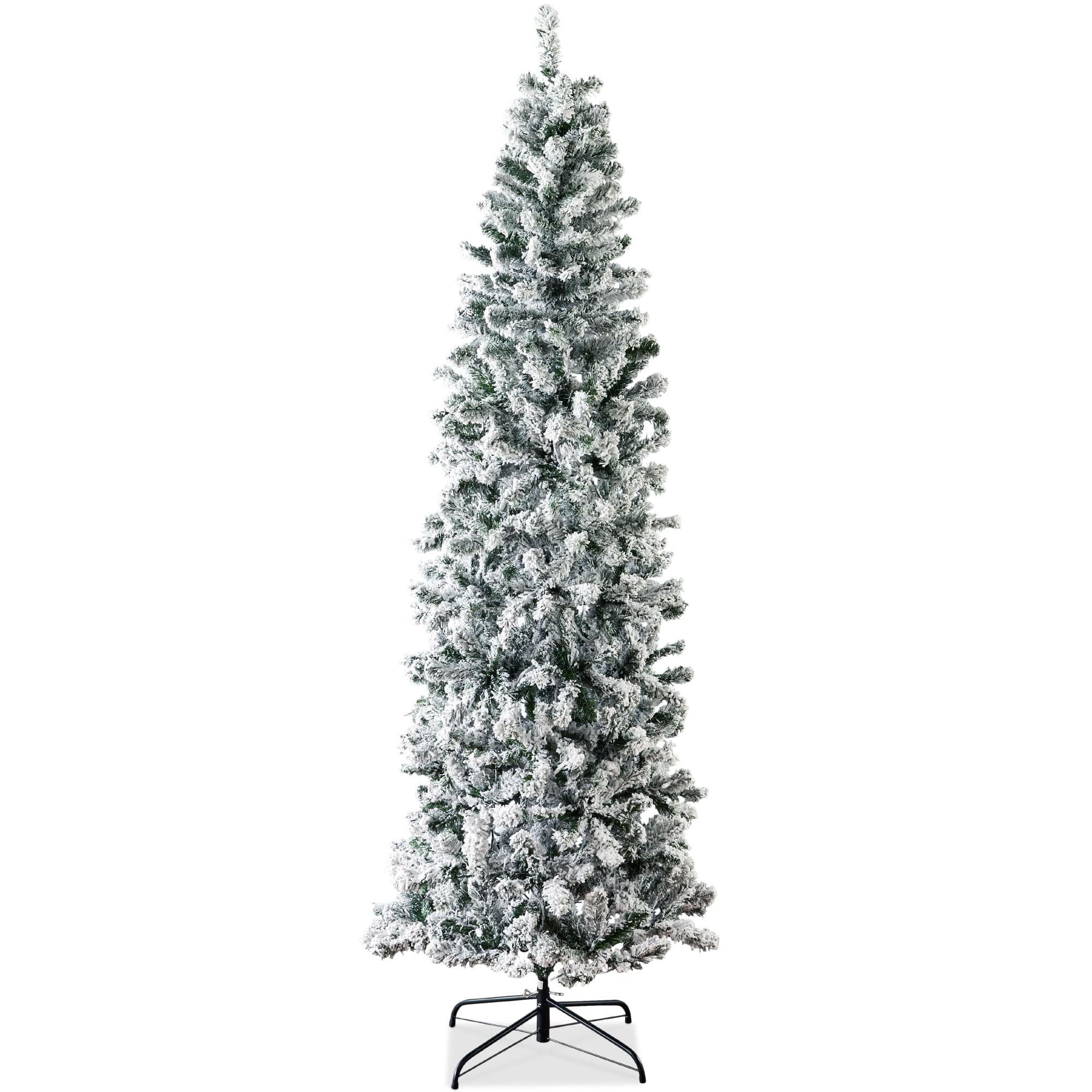 Best Choice Products - 6ft Snow Flocked Artificial Pencil Christmas Tree Holiday Decoration w/ Metal Stand - Green