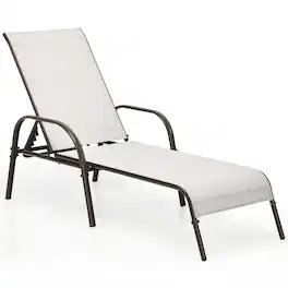 Costway - Outdoor Patio Lounge Chair Chaise Fabric Adjustable Reclining Armrest Pool - Gray
