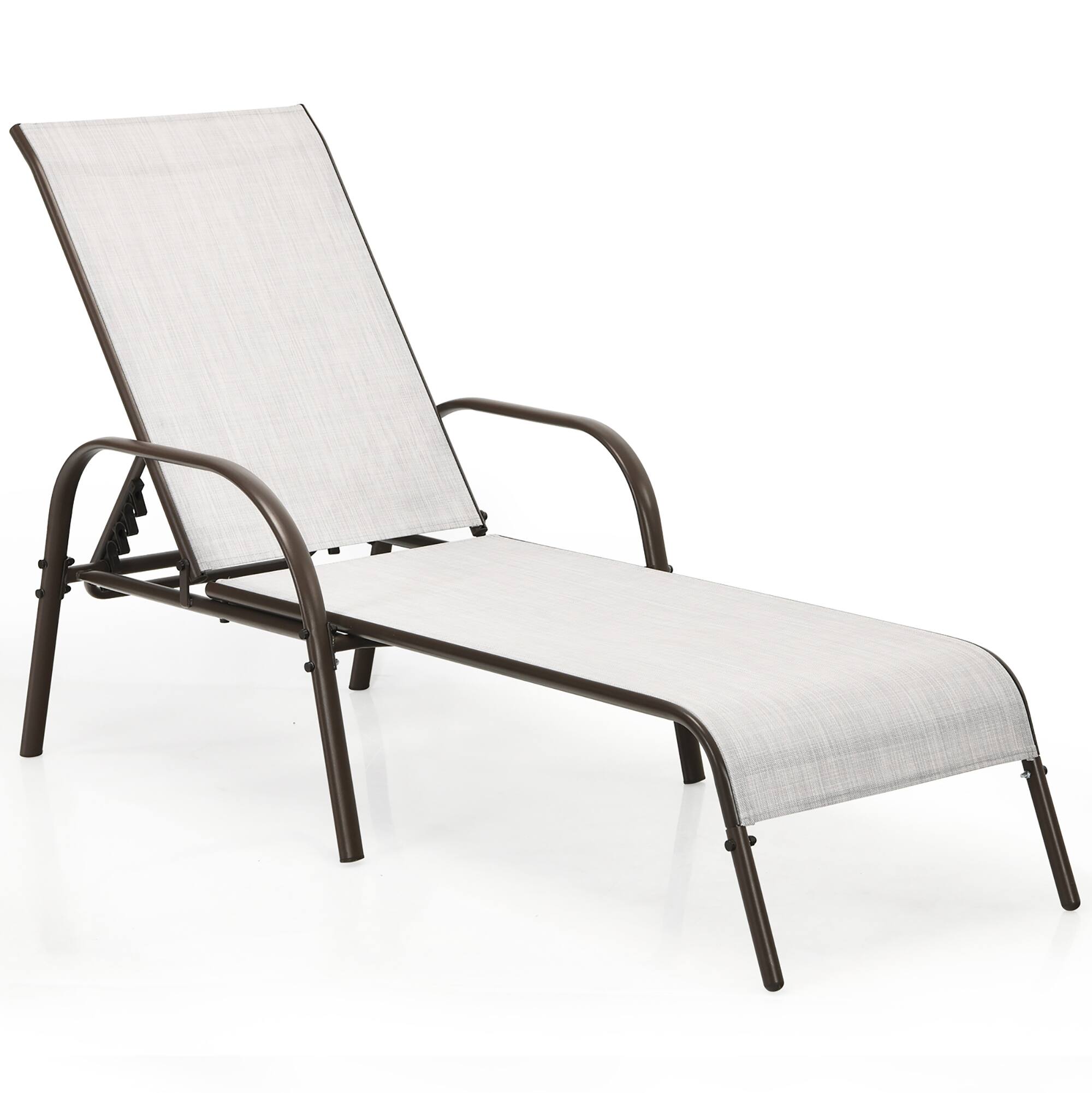 Front. Costway - Outdoor Patio Lounge Chair Chaise Fabric Adjustable Reclining Armrest Pool - Grey.