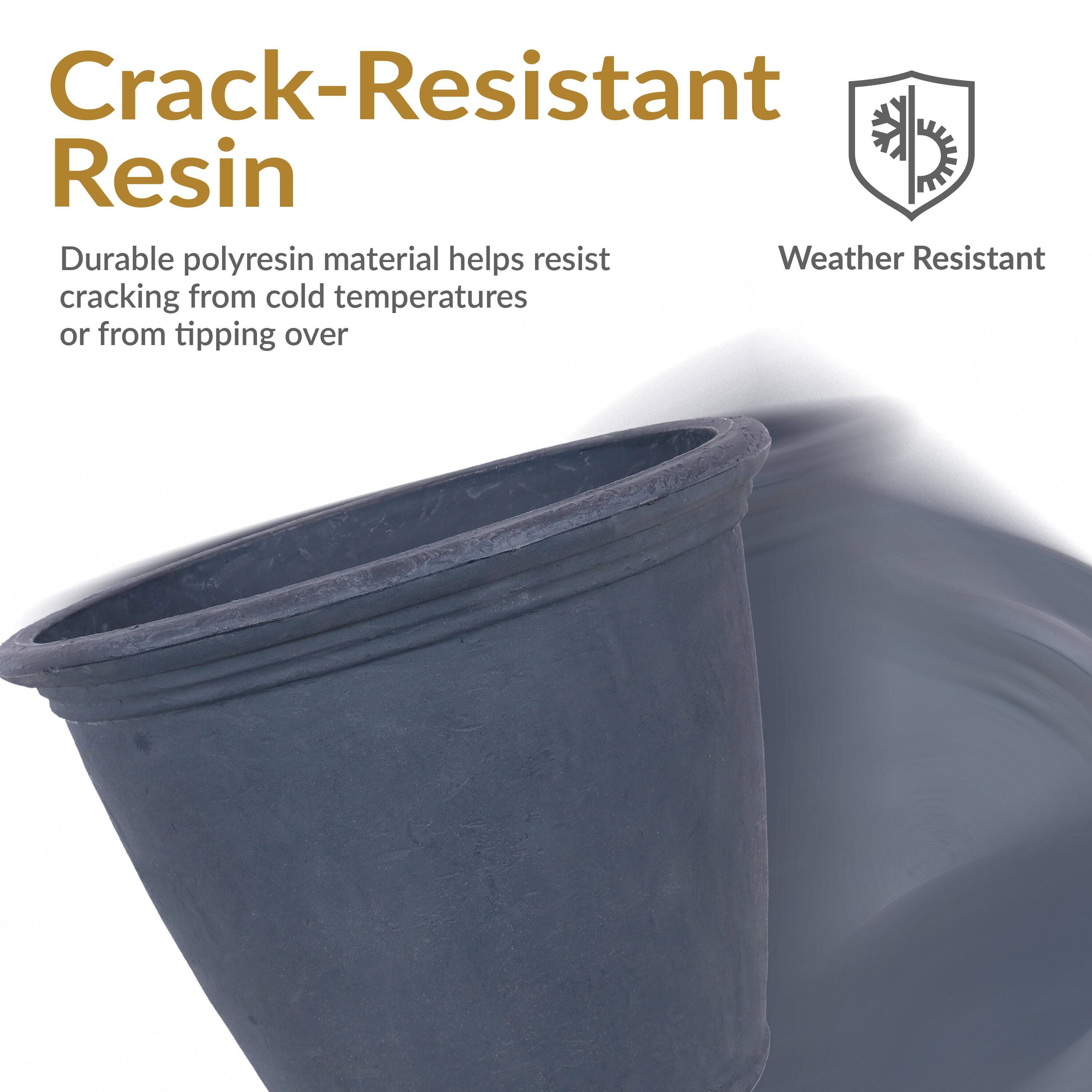 Crack-Resistant Resin

Durable polyresin material helps resist cracking from cold temperatures or from tipping over

Weather Resistant