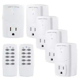 BN-LINK - Mini Wireless Remote Control Outlet Switch for Appliances, LED Bulbs, (2 Remotes + 5 Outlets), 1250W/10A - White
