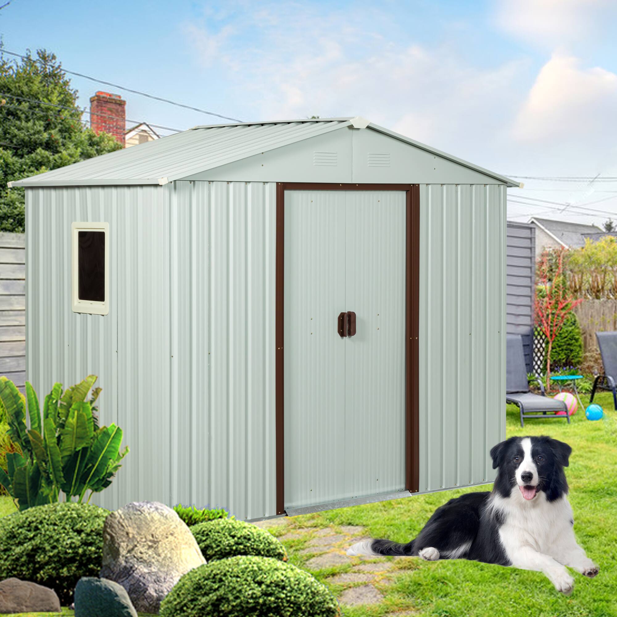 Angle. Mondawe - 6ft x 5ft Outdoor Metal Storage Shed With window and foundation - White.