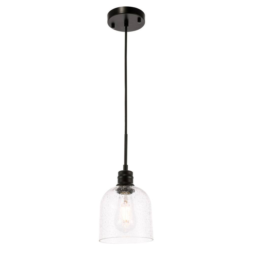 Alt View 1. Living District - Gabe 1 light Black and Clear seeded glass pendant - Black And Clear Seeded Glass.