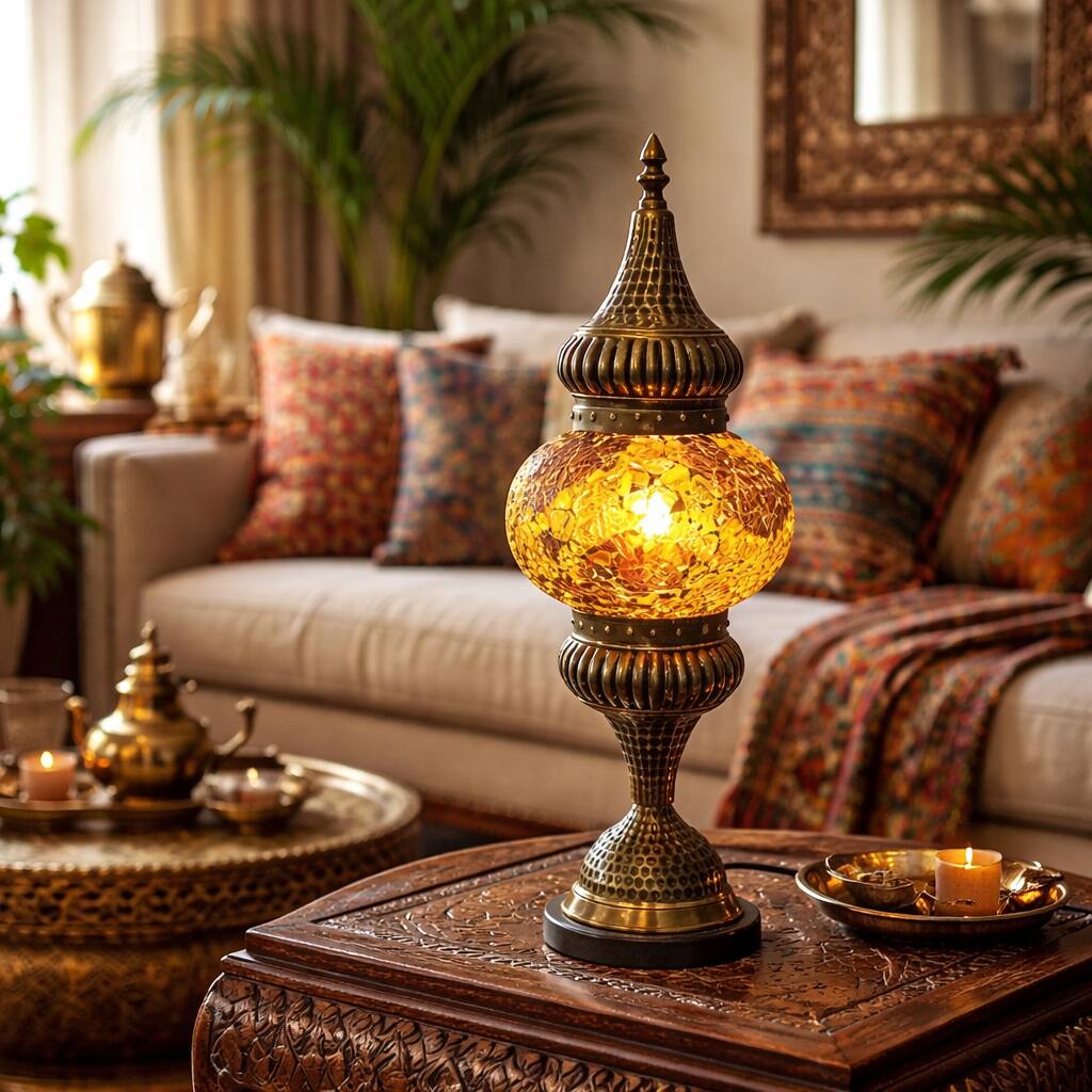 FC Design - 18"H Antique Bronze Base Gold Mosaic Turkish Lamp