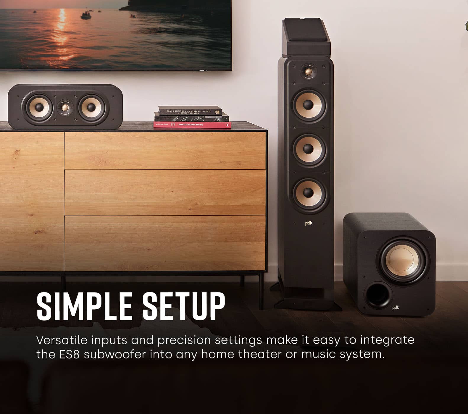 "Simple Setup: Versatile inputs and precision settings make it easy to integrate the ES8 subwoofer into any home theater or music system."