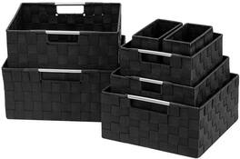 Sorbus - 7 Piece Storage Baskets for Organizing , Mesh, Linen, Organizer Storage Baskets for Home or Office - Black