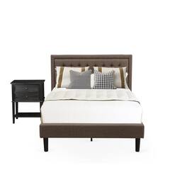 East West Furniture - KD18F-1VL06 2 Piece Wooden Bedroom Set - Wood Bed Frame Headboard with 1 Nightstand - Black Finish Legs - Brown
