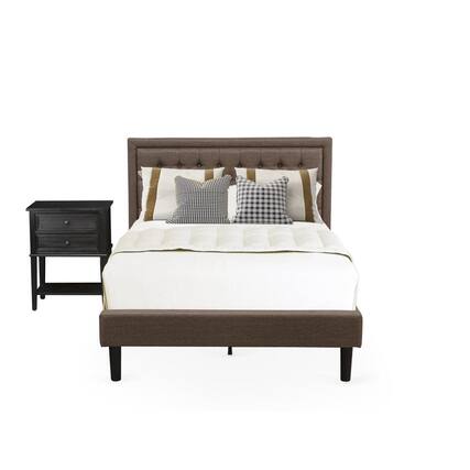 Front. East West Furniture - KD18F-1VL06 2 Piece Wooden Bedroom Set - Wood Bed Frame Brown Headboard with 1 Nightstand - Black Finish Legs - Brown.
