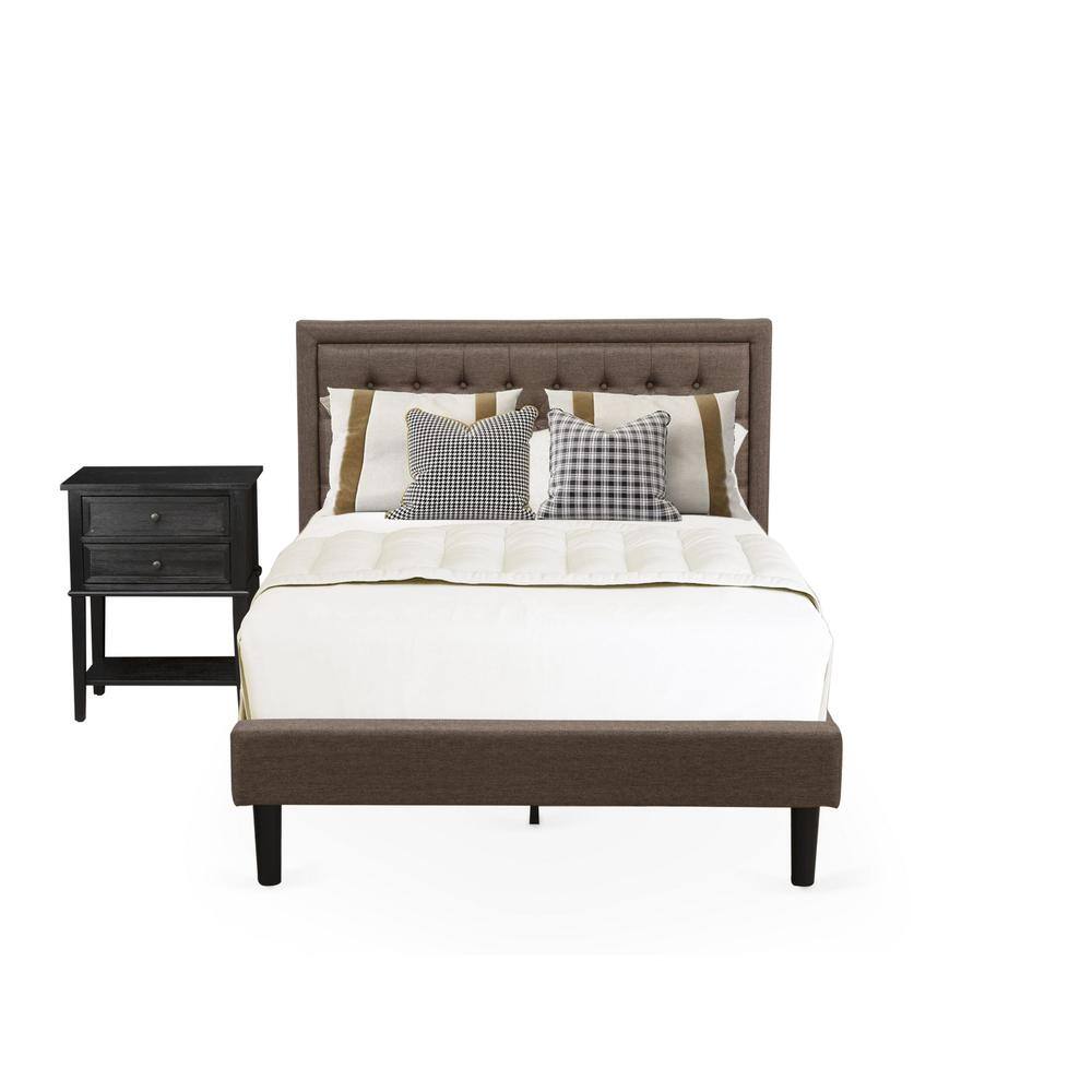Front. East West Furniture - KD18F-1VL06 2 Piece Wooden Bedroom Set - Wood Bed Frame Brown Headboard with 1 Nightstand - Black Finish Legs - Brown.