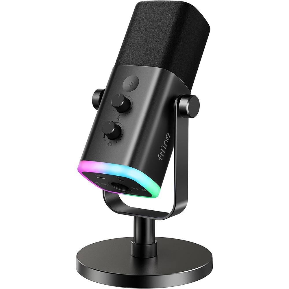 Front. MOSZAR LLC - XLR Dynamic Microphone – RGB Mic with Mute & Desktop Stand for PC/Streaming.