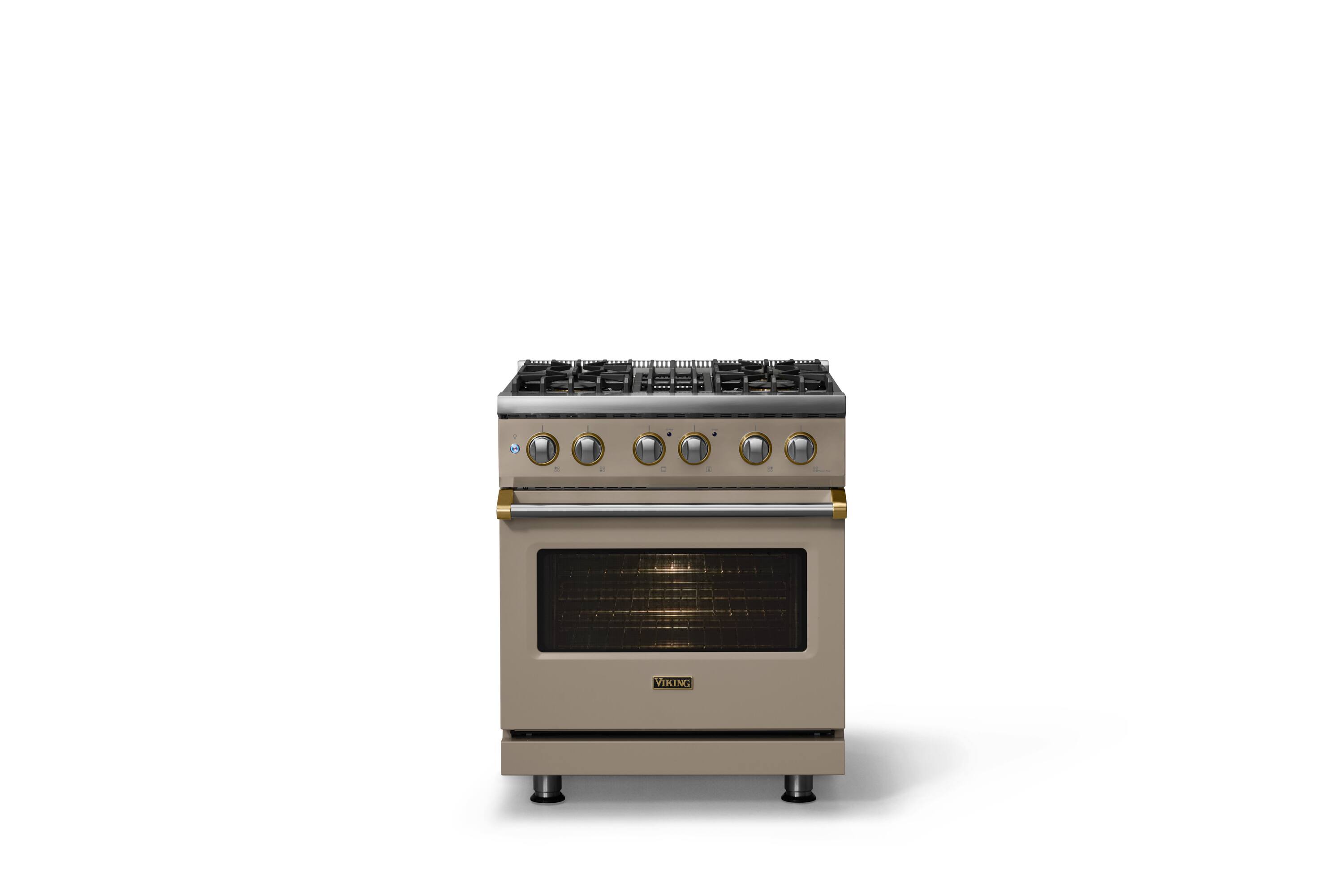 Alt View 1. Viking - 30"W. 4 Burner Pro5S 4.7 Cu. Ft. Freestanding Sealed Dual Fuel Convection Range-Nantucket/Brushed Brass - Nantucket.