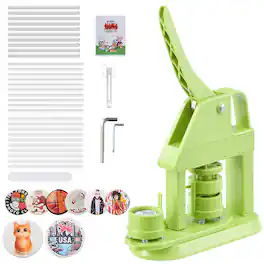 VEVOR - Button Maker Machine, 1.26 in, Plastic Pin Maker with 500pcs Button Parts, Mr. Panda Magic Book, Circle Cutter - Green