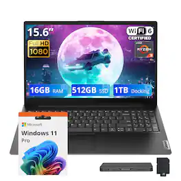 Lenovo - Upgraded - V15 G4 AMN 15.6" FHD Laptop,AMD Ryzen 3 7320U,16GB RAM,512GB SSD+1TB Dock,AMD Radeon 610M,Win 11 Pro - Black