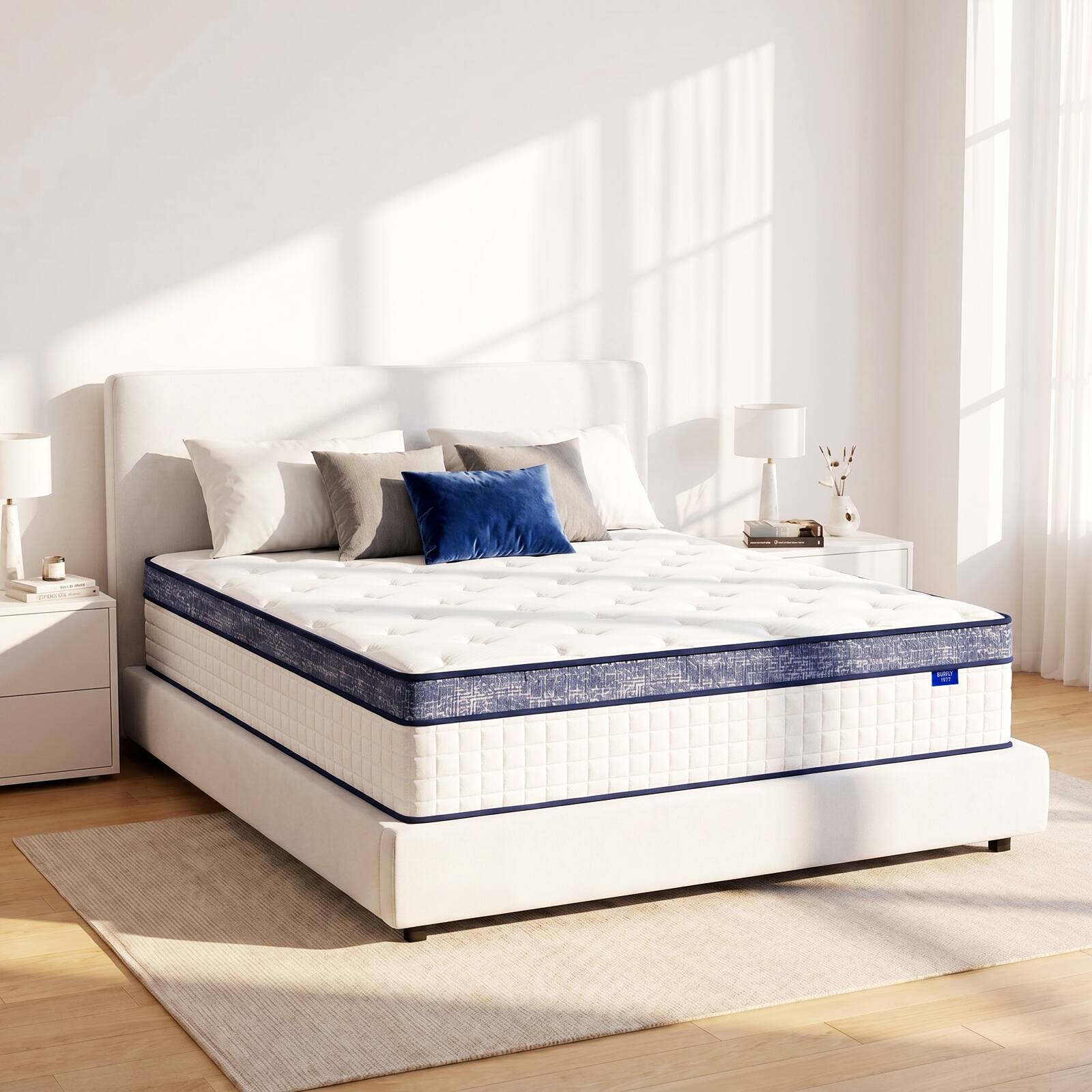 Left. BURFLY1977 - Twin Mattress,10 Inch Hybrid Mattress in a Box, Memory Foam Individual Pocket Springs, Medium Firm, Pressure Relief - White.