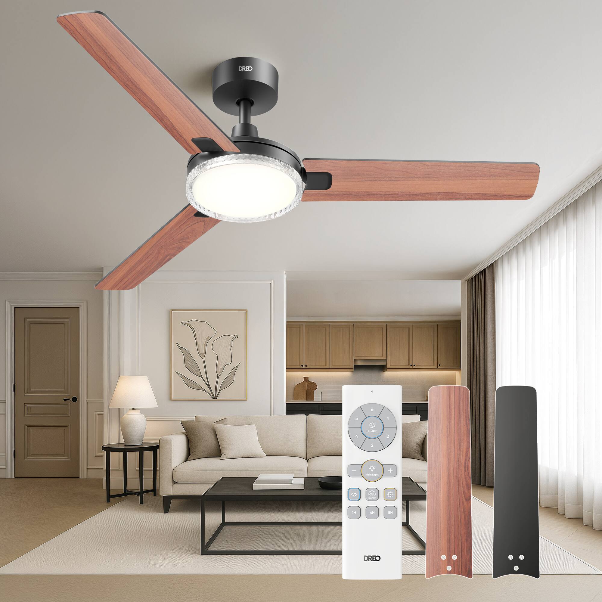 Alt View 1. DREO - DREO 52 in. Black Downrod Mount Standard Ceiling Fan with Integrated LED Light and Remote Included.