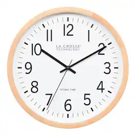La Crosse Technology - 12.8 Inch Beech Wood Atomic Analog Wall Clock - White Pine
