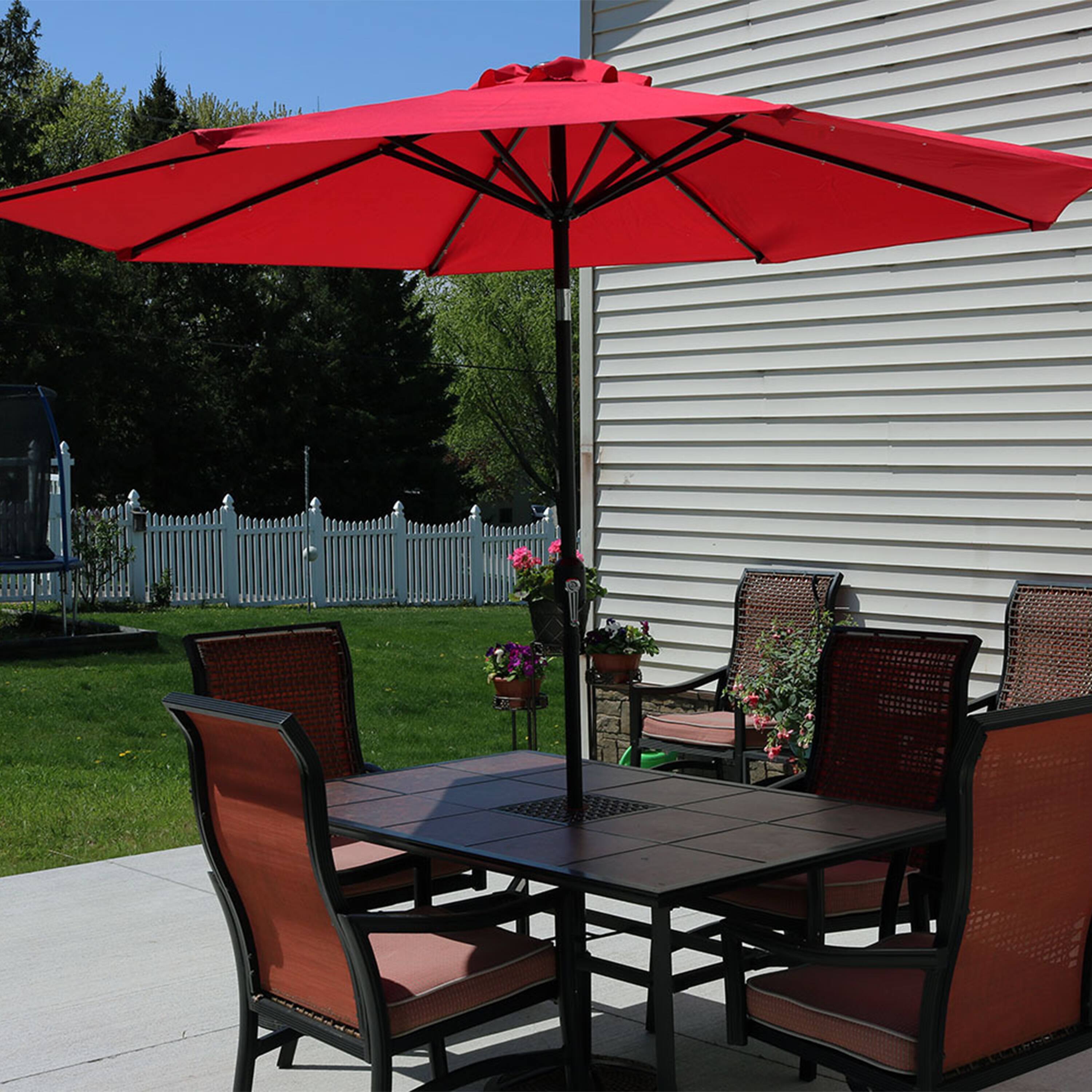 Alt View 4. Sunnydaze - 9 ft Solar Aluminum Patio Umbrella with Tilt and Crank - Red.