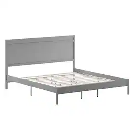 Flash Furniture - Kingston King Size Solid Wood Platform Bed with Wooden Slats and Headboard, No Box Spring Needed, Gray - Gray