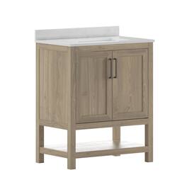 Flash Furniture - Vega 30 Inch Bathroom Vanity with Sink Combo, Storage Cabinet with Soft Close Doors and Open Shelf, Carrara Marble Finis - Brown