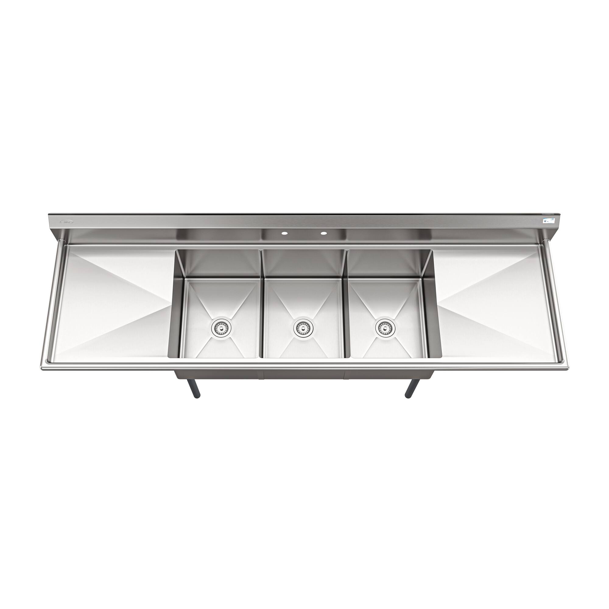 Alt View 4. Koolmore - 102 in. Three Compartment  Sink Bowl Size 18x24x14 Stainless-Steel 18 Gauge with Two Drainboards - Stainless Steel.