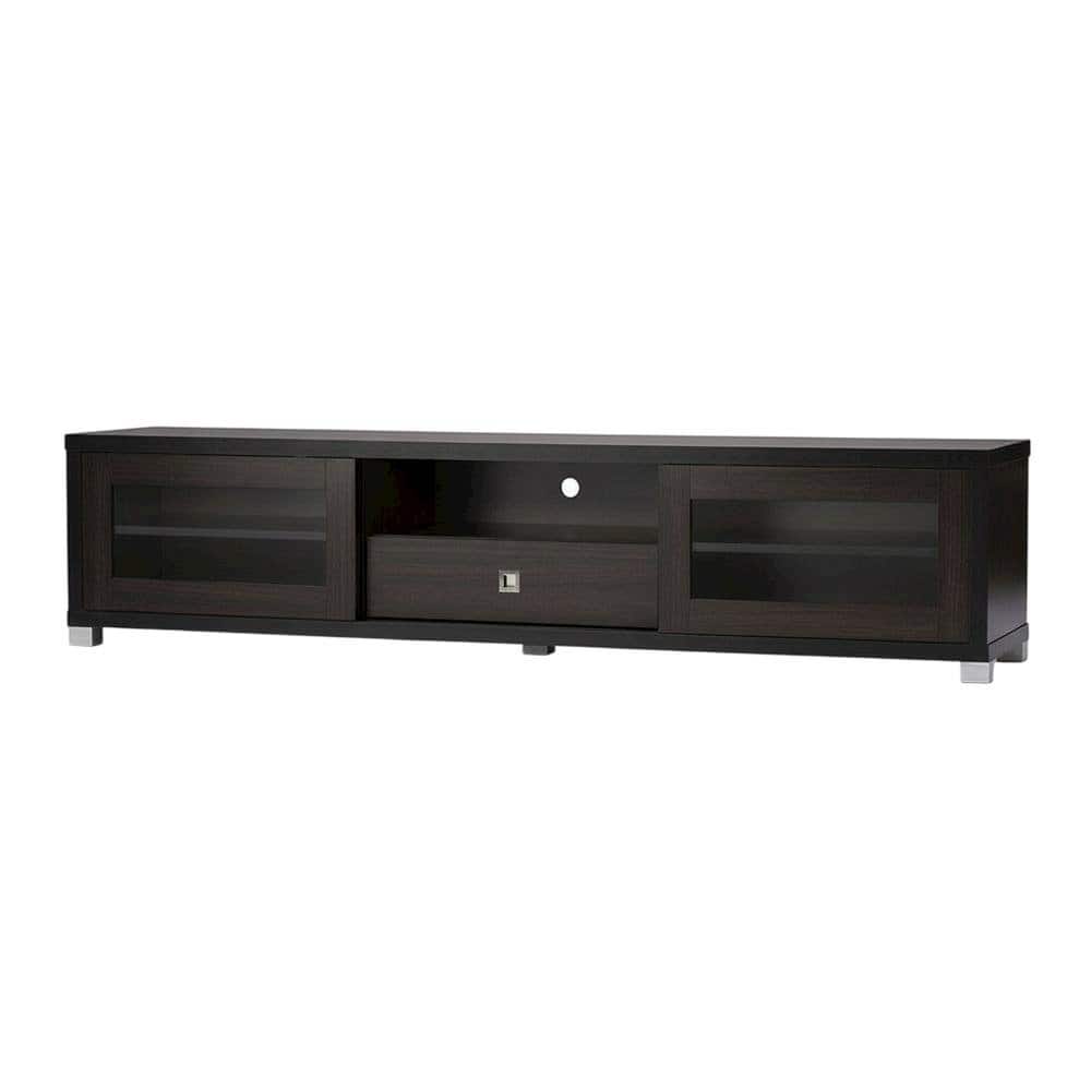 FurniFact - Contemporary Dark TV Cabinet with Sliding Doors and Drawer - Brown