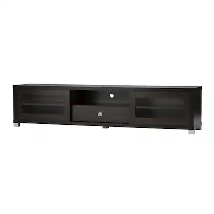 Front. FurniFact - Contemporary Dark Brown TV Cabinet with Sliding Doors and Drawer - Brown.