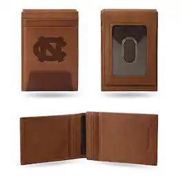 Rico Industries - UNC North Carolina Tar Heels Brown Leather Front Pocket Slim Money Clip Wallet - Multi