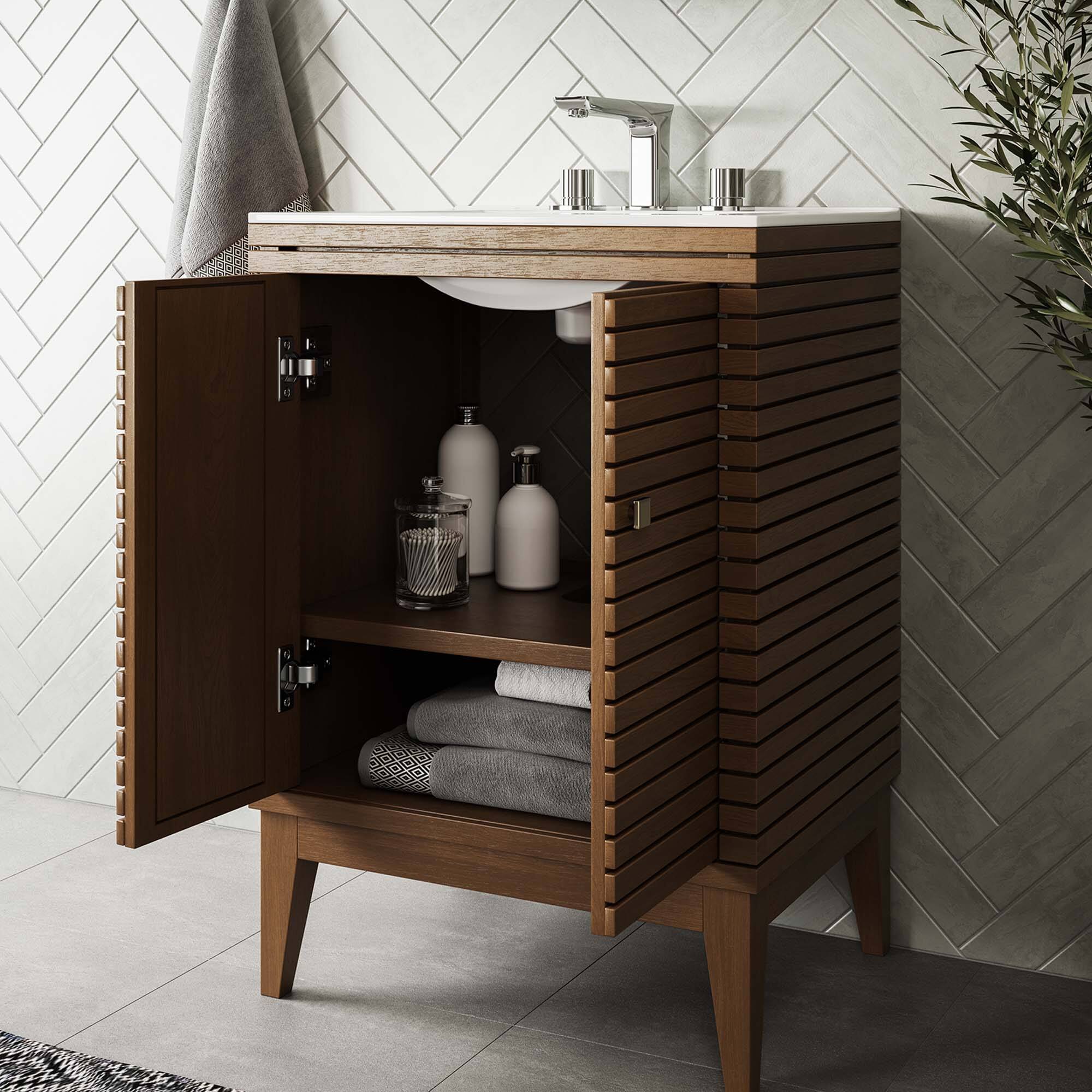 Alt View 1. Modway - Ledger Bathroom Cabinet Basin Not Included - Walnut.
