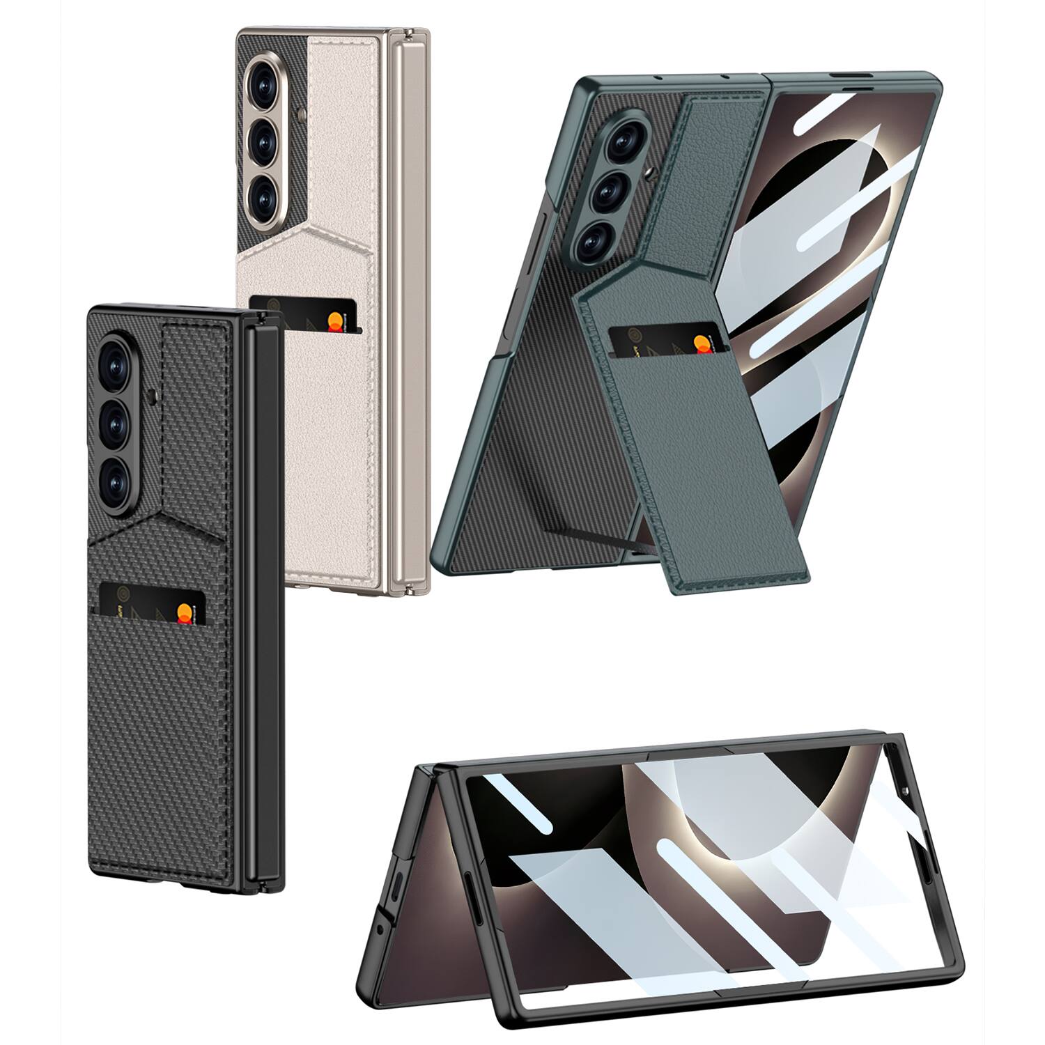 Alt View 2. Dteck - for Samsung Galaxy Z Fold8 Ultra Case with Built-in Tempered Glass Protector, Slim Card Pocket Kickstand Hybrid Cover - Titaniumgray.
