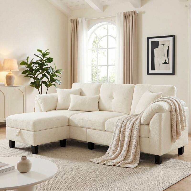 Alt View 2. Dyonery - Dyonery 79" Sectional Couch with Storage Pocket, L Shaped Small Sofa with Soft Armrest Pillows,4 Seat Couches - Beige.