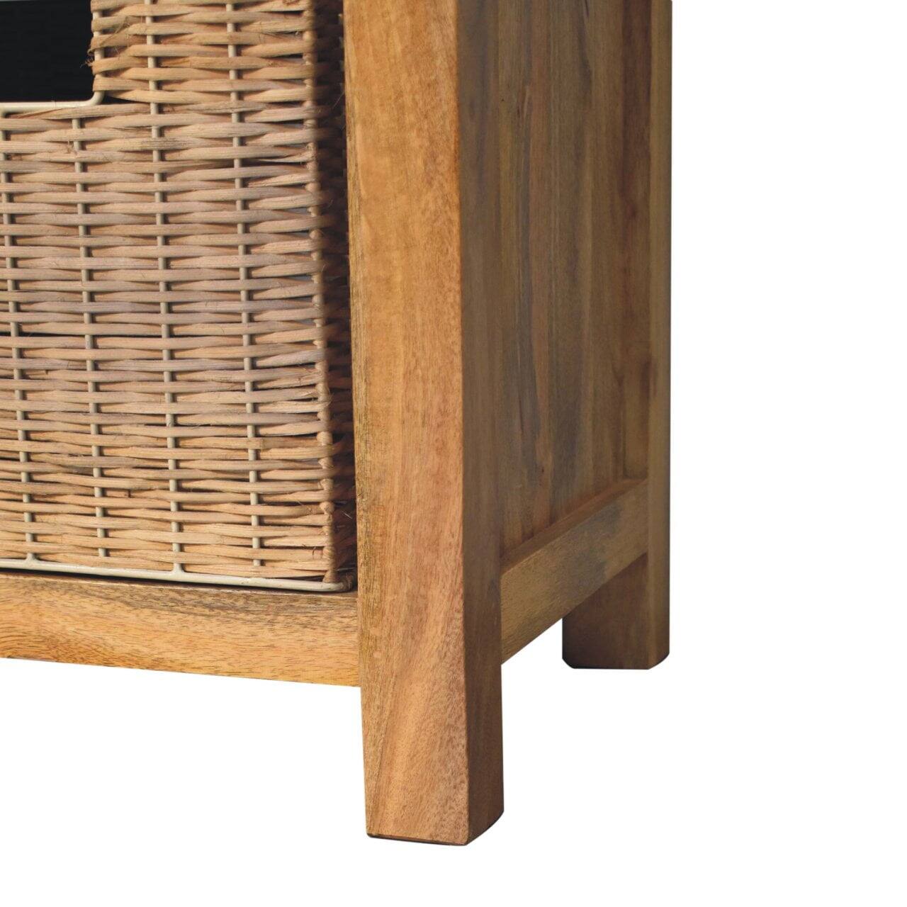 Alt View 4. Artisan Furniture - Artisan Furniture Solid Wood Rattan Basket Linen Bench, Upholstered, 2 Basket, Brown & Grey - Brown & Grey.