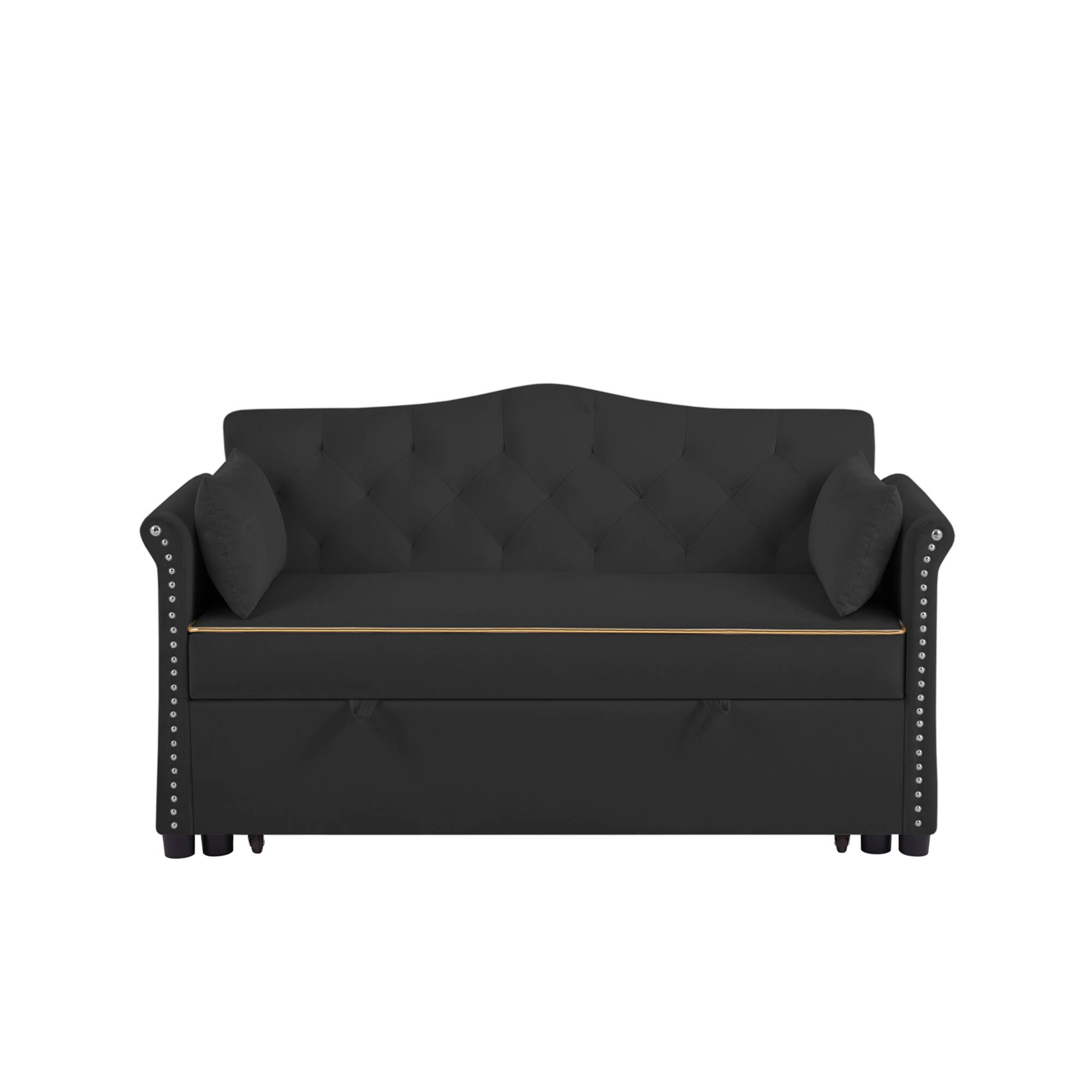 Back. GOODSILO - Velvet Convertible Sleeper Sofa Bed with Adjustable Positions and Tufted Backrest - Black.