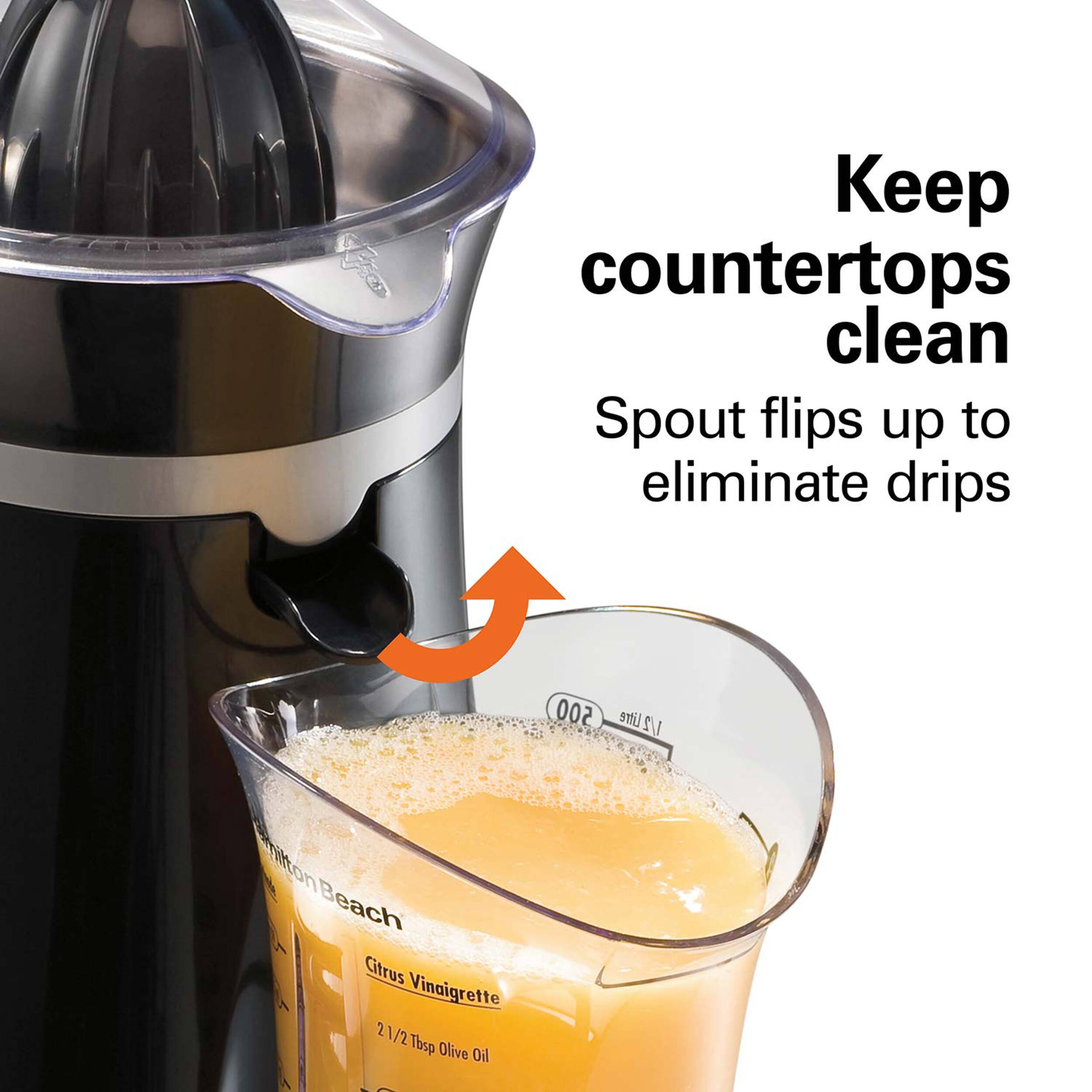 Keep countertops clean
Spout flips up to eliminate drips
500 Litre
1/2 I mttton Beach Citrus Vinaigrette
2 2/2 Tbsp Olive Oil