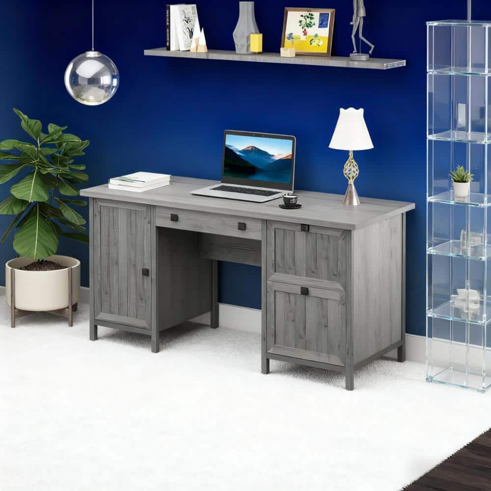 Spaco - Portable Foldable Lap Desk with Cup Holder, Wooden for Car Bed Couch Use - Gray